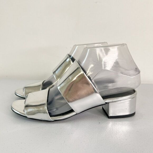 Via Spiga Galene Silver Double Strap Block Heel Slide Sandals - Picture 3 of 7